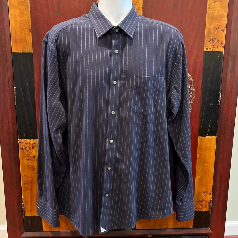 UNTUCKit Mens Long Sleeve Button Down Shirt X-Large Blue White Stripes